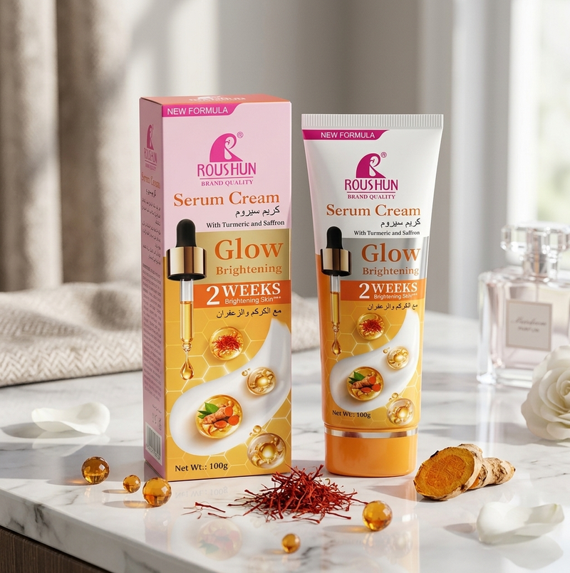 Roushun Glow Brightening Serum Cream with Turmeric & Saffron 2 Weeks Skin Brightening & Dark Spot Corrector (100g)