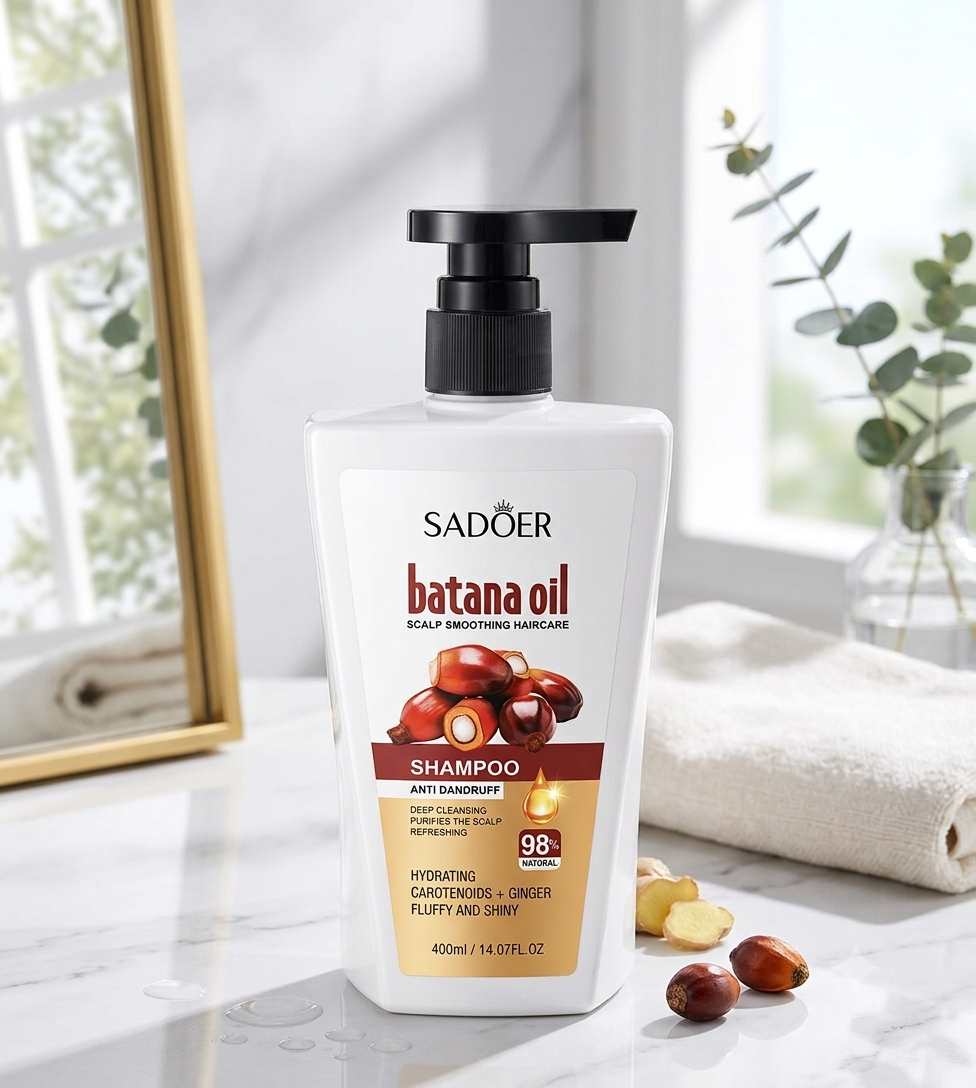SADOER 98% Natural Batana Oil Anti-Dandruff Shampoo – Deep Cleansing & Scalp Purifying Formula with Carotenoids + Ginger (400ml)