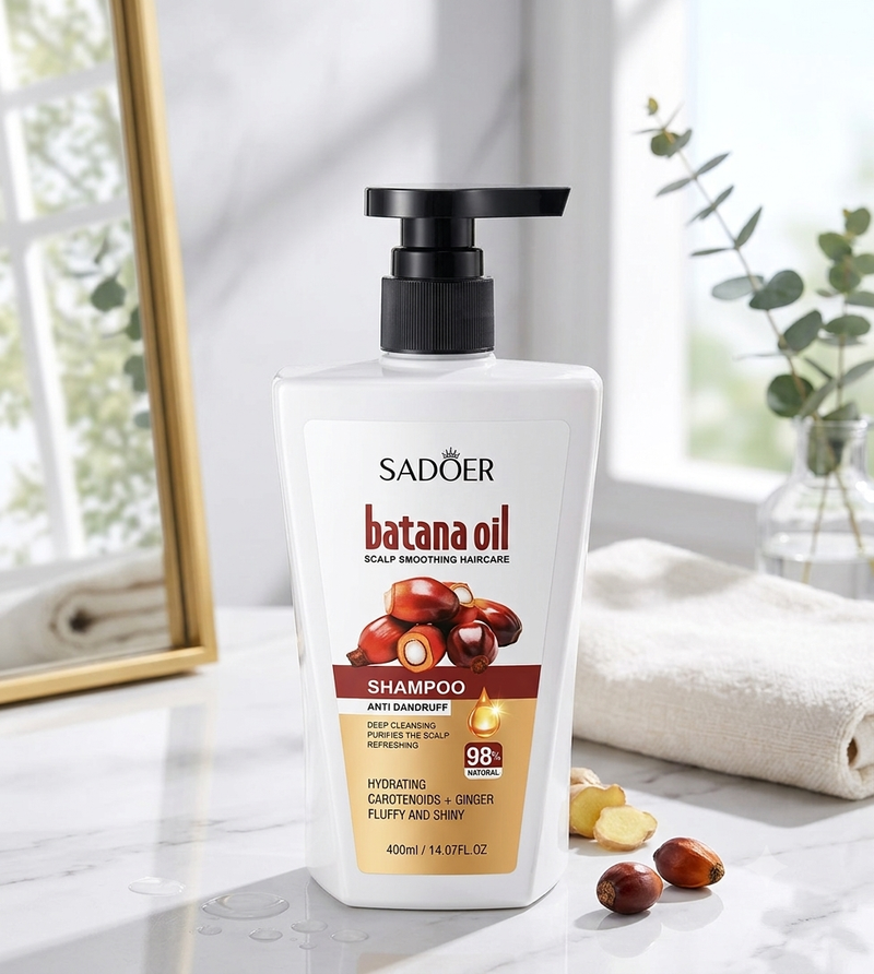 SADOER 98% Natural Batana Oil Anti-Dandruff Shampoo – Deep Cleansing & Scalp Purifying Formula with Carotenoids + Ginger (400ml)